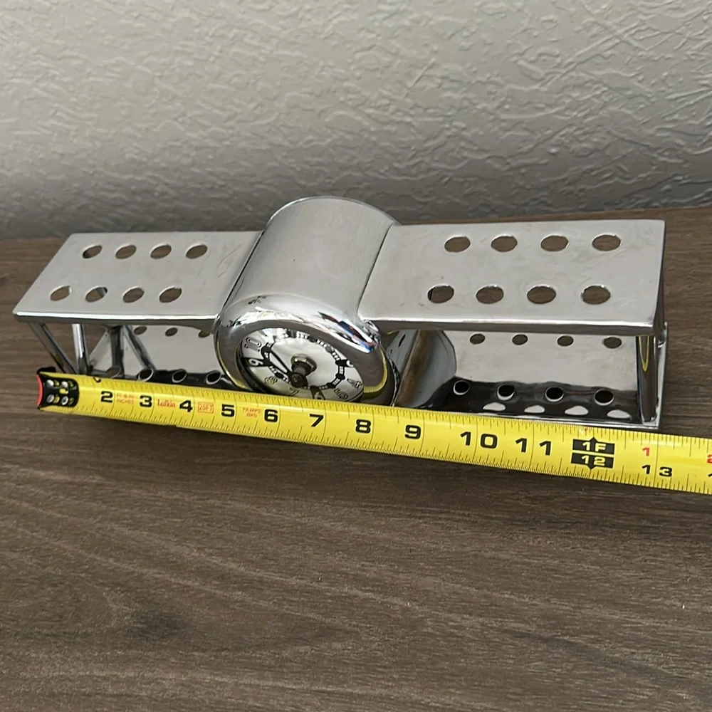 Silver Table Top Airplane Biplane Clock